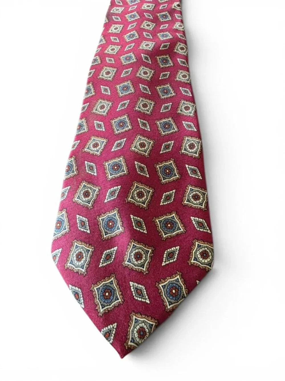 Eastwick All Silk Necktie Burgundy Geometric Medallion Vintage Classic Tie